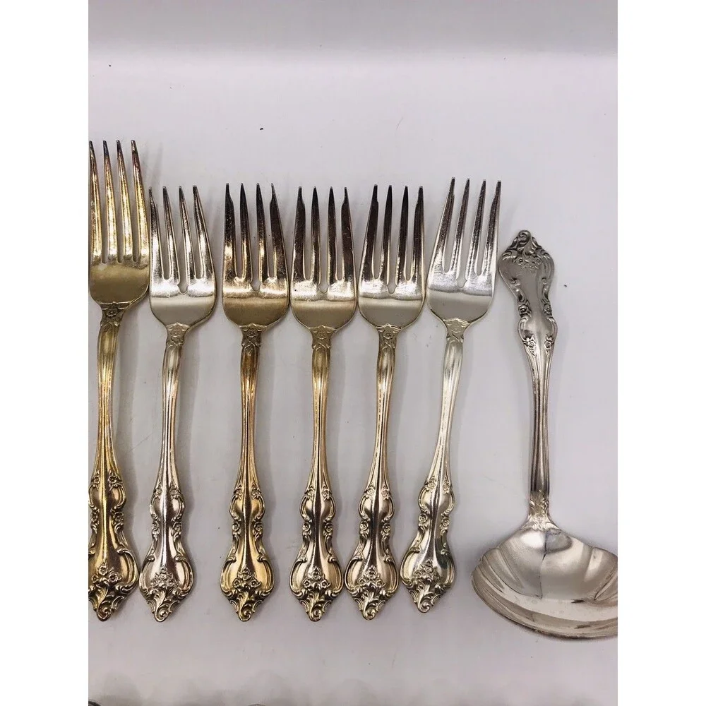International Deep Silver Inlaid ORLEANS Flatware Set 53pc Vintage Silverplate